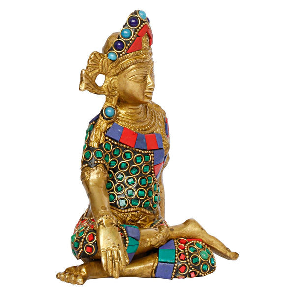 Brass Indra Dev Idol in Multicolour Height 6 Inch Entryway Setting