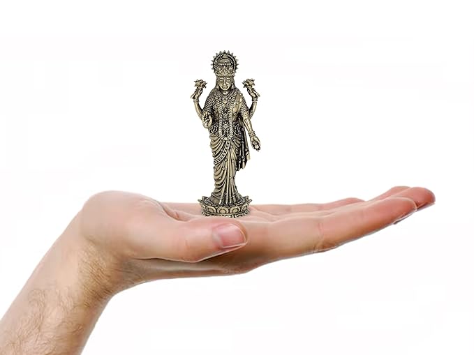 Fine Brass Lakshmi Laxmi Statue Standing Idol Murti for Home Temple Office Mandir, (Height: 4 Inch)