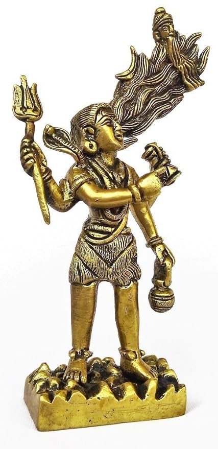 Brass India Lord Shiva with Maa Ganga from jata Statue H - 7.2" | Home Decor Craft Detail