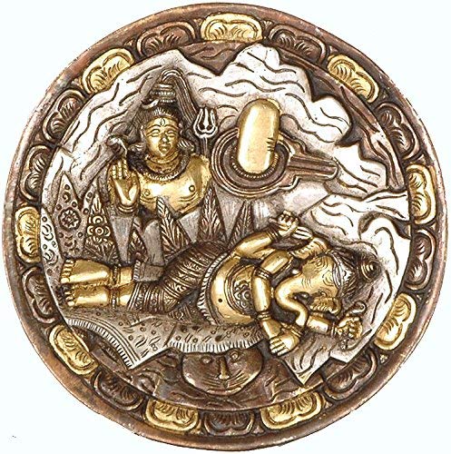 Brass Ganesha Dreams About His Father Shiva wall hanging plate (Height: 6inches)