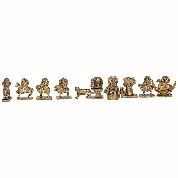 Brass Chota Navgraha Set - Brass Idol Height 3 Inch Mandir Setting
