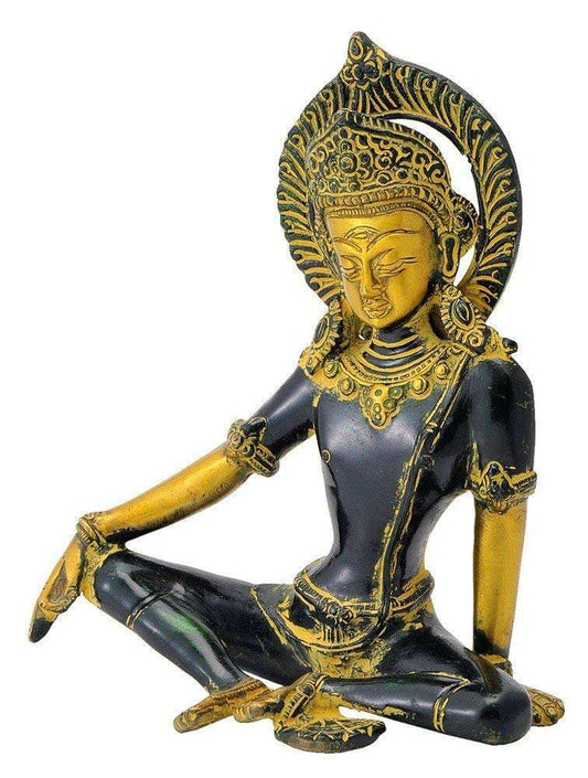 Brass Seated Indra Dev Sculpture in Golden Black Height : 7.25 inches