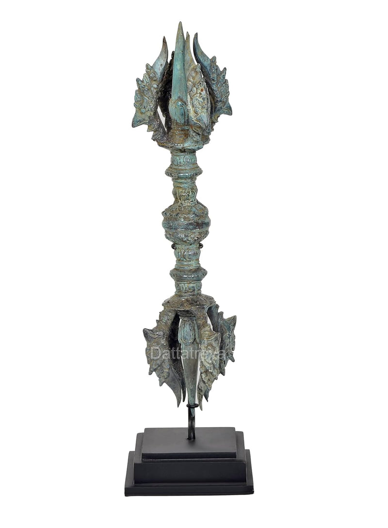 Vintage Indonesian Bronze Tibetan Buddhist Eight Pronged Small Dorje With wooden base (Height :16 inches)