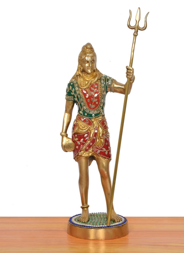 Brass Standing Bholenath Murti (Height: 20 inch) Study Setting