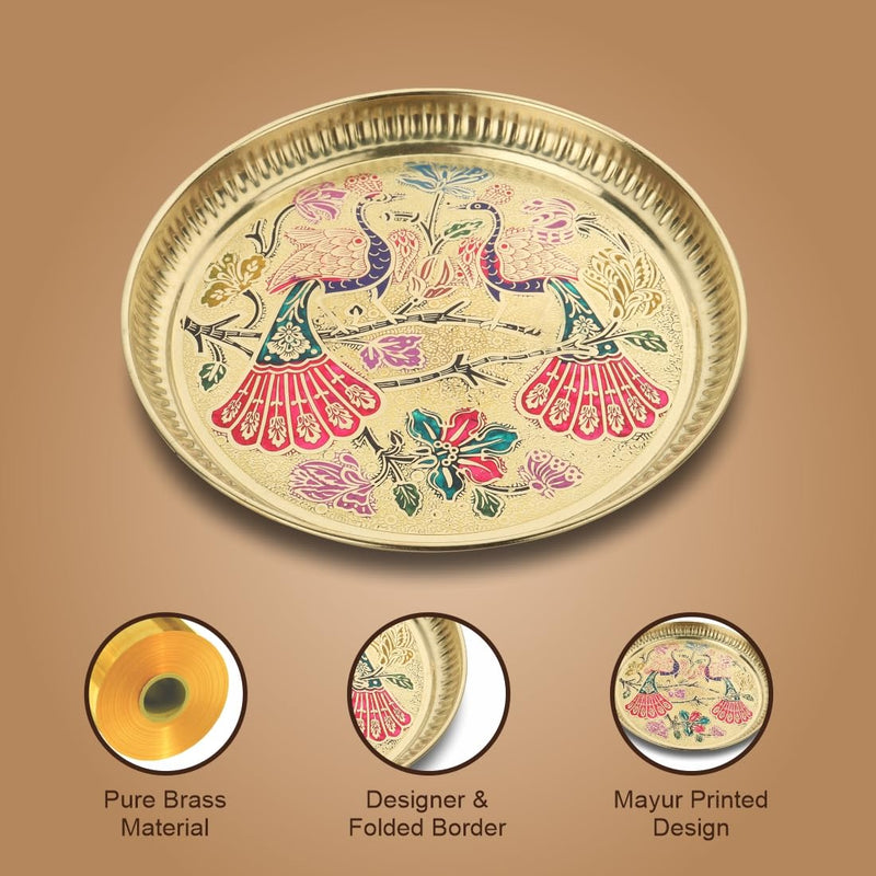 Pure Brass Peacock Thali Meenakari Art