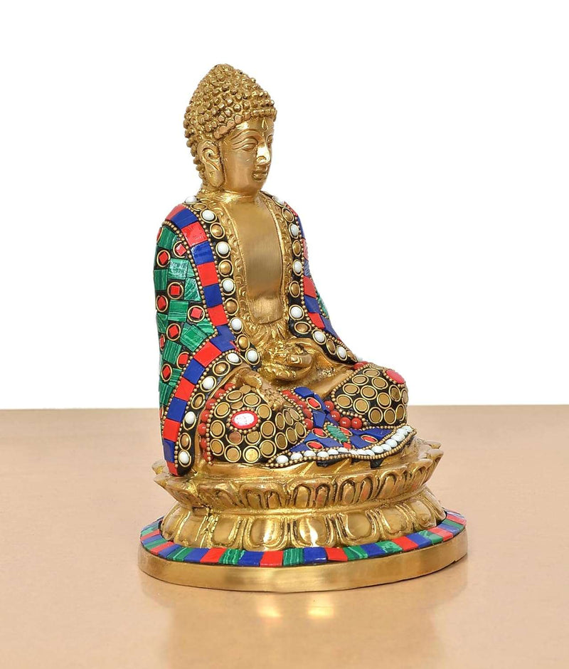 Brass Buddha in Dhyan Mudra (Height 8 Inch) (Multicolour)