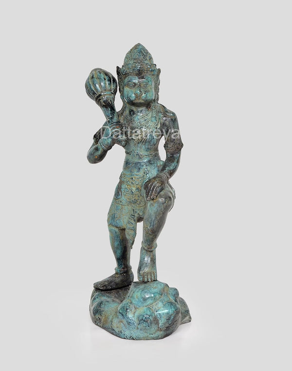 Vintage Indonesian Bronze Hanuman Ji Standing Statue (Height: 12 Inches) Study Setting