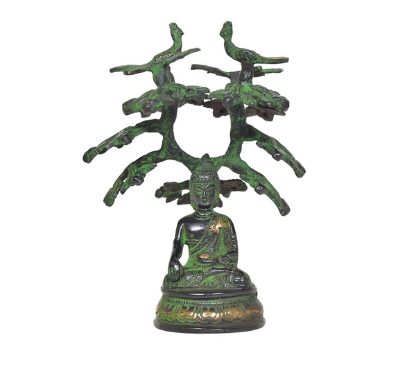 Brass Bhumisparsha Mudra Buddha Tree Idol (Height: 6.5 Inches) Entryway Setting