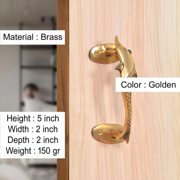 Brass Dolphin Fish Design Door Handle (Pack of 1) (Height :5 inch) Entryway Setting