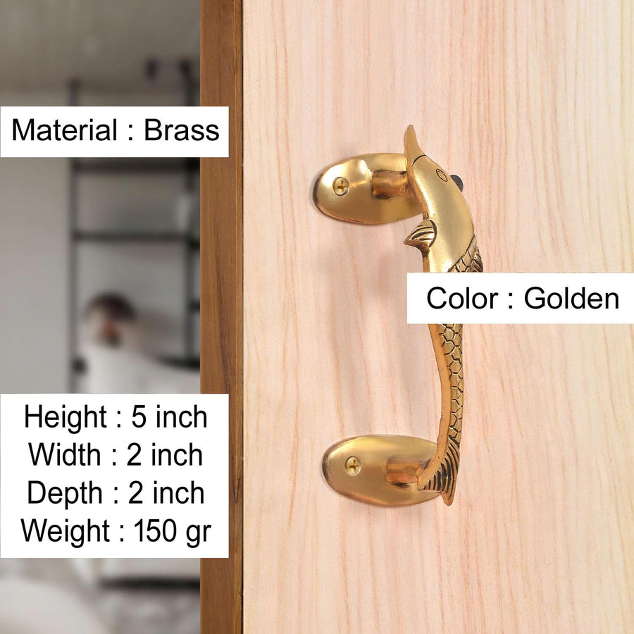 Brass Dolphin Fish Design Door Handle (Pack of 1) (Height :5 inch) Craft Detail