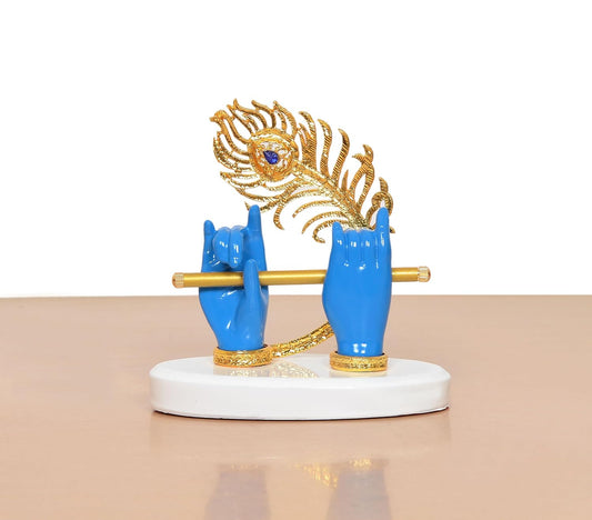 Resin Blue Krishna Ji Hands with Flute Decor (Height: 4 Inch)