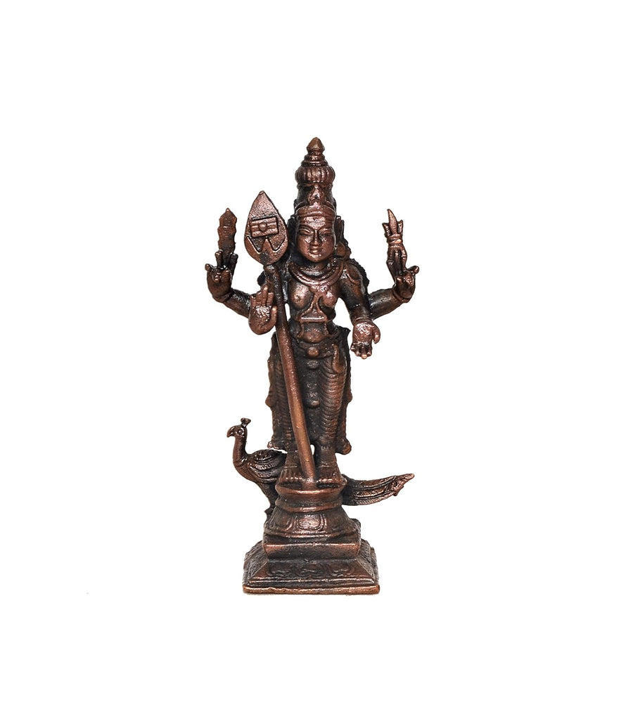 Copper Standing Lord Kartikeya Murugan Murti Decorative Showpiece Copper Murti (Height 3 Inch) Craft Detail