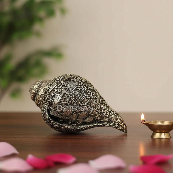 Superfine Brass Shankh Vishnu Laxmi and on Shesh Naag Figurine Showpiece (Height: 2 Inch) Study Setting