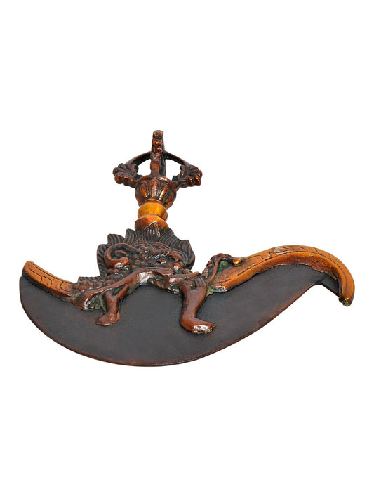 Brass Tibetan Buddhist Dorje Top Tantric Ritual Flaying Knife Blade (Height: 12 inch)