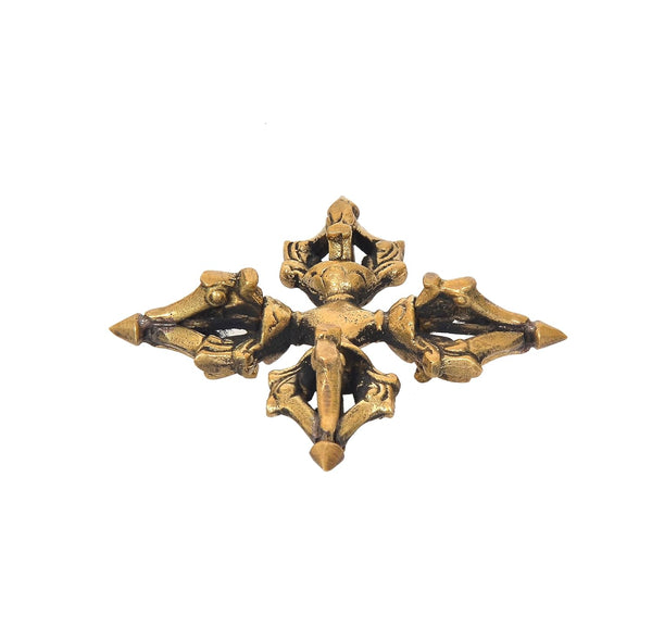 Brass Tibetan Buddhist Double Vishva-Vajra Dorje (Height: 3 Inch) Study Setting
