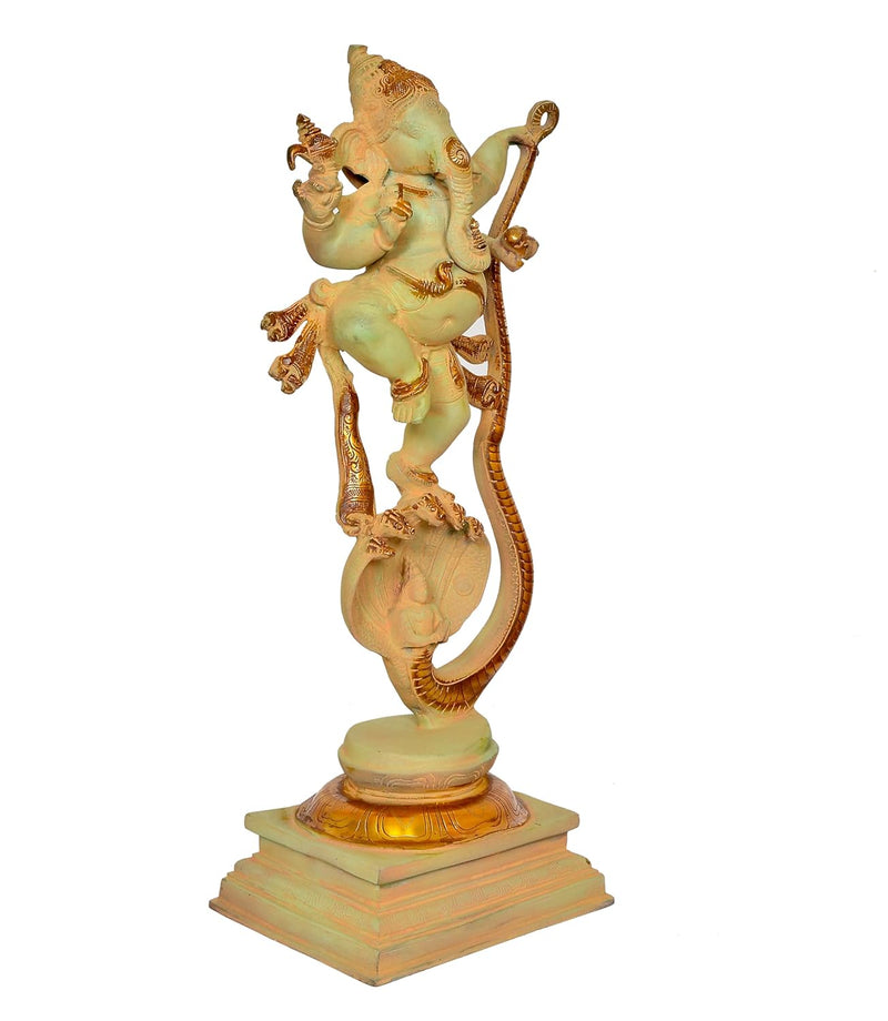 Brass Lord Ganesha Dancing on Shesha Naag (Height 26 Inch)