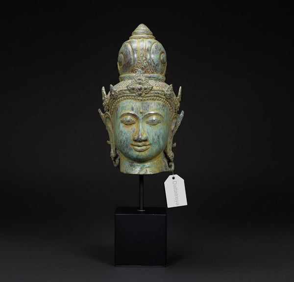 Vintage Indonesian Bronze Lord Vishnu Head Idol (Height: 16 Inches) Mandir Setting