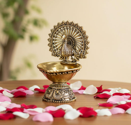 Superfine Brass Small Designer Peacock Diya (Height :4 Inches)