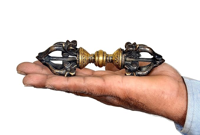 Brass Tibetan Buddhist Five Pronged Dorje (Length: 15 cm)