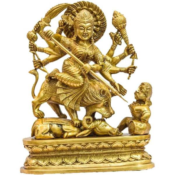 Brass India Maa Durga (Golden Finish, 35.36cm X 25.4cm) Mandir Setting