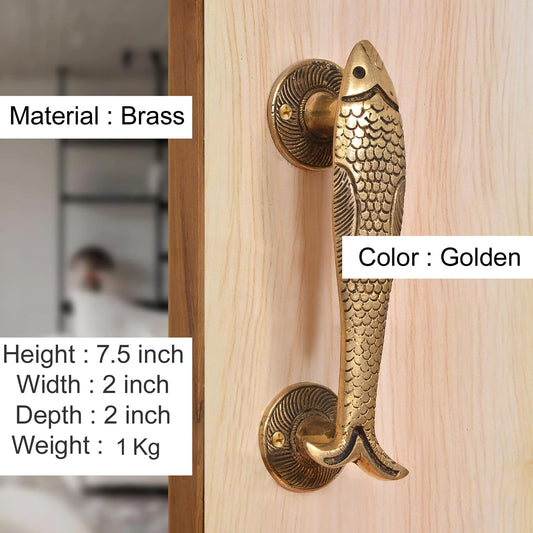 Brass Fish Design Door Handle Pair (Pack of 2) (Height : 7.5 inch)