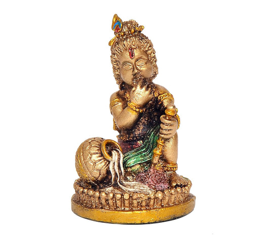 Resin Bal Laddu Gopal Makhan Chor Idol Krishna Janmashtami (Height 2.5 Inch)