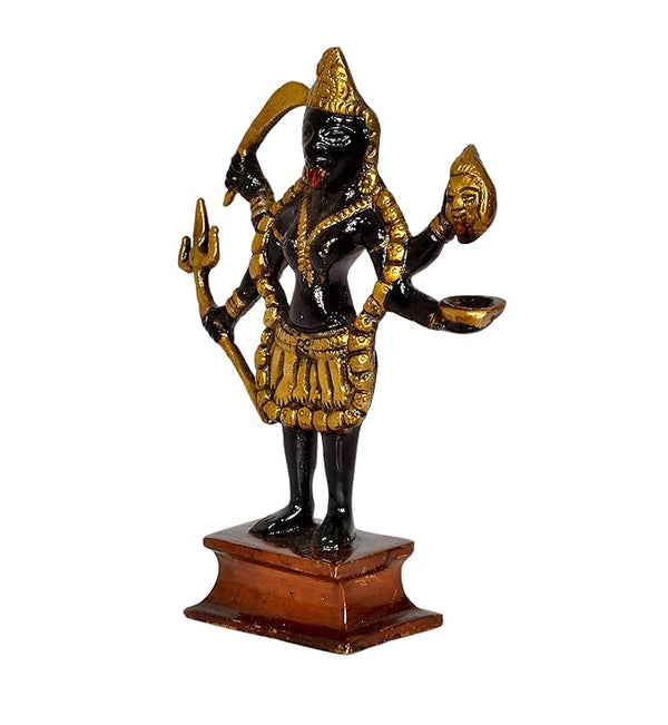 Brass Goddess Kali MATA Idol Statue Figurine for Home Office Temple Puja Height 6 Inch Study Setting