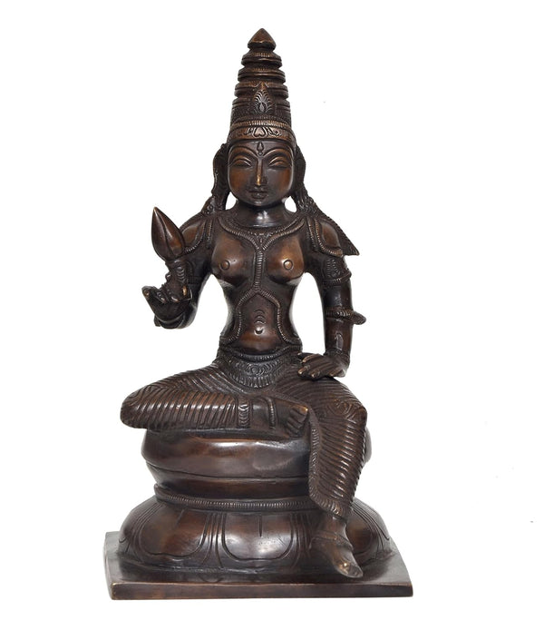 Brass Goddess Parvati Seated on Pedestal Statue Hindu Goddess Parvati Idol for Home Temple, Spiritual Decor, and Religious Gifts (Height: 9 Inch) Entryway Setting