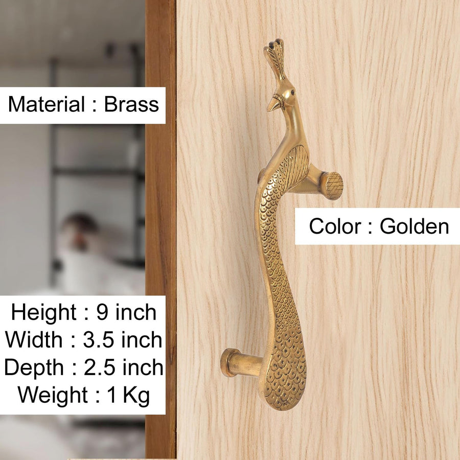 Brass Peacock Design Door Handle Pair (Pack of 2) (Height : 10 inch) Craft Detail