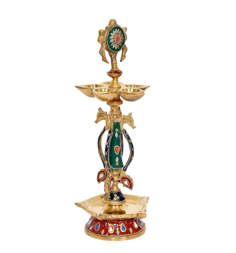 Brass Shankh Chakra Oil Lamps Diya for Home Decor Office Decor Showpiece Idol Figurine Sculpture for Home Decoration (Height 14.5 Inch) (Chakra)