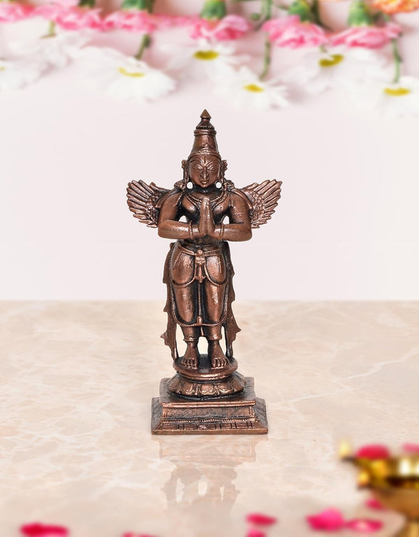 Copper Garun Bhagwan Standing Garuda Idol Statue for Home Decor (Height 4 Inch) Mandir Setting