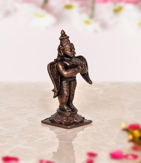 Copper Garun Bhagwan Standing Garuda Idol Statue for Home Decor (Height 3 Inch) Entryway Setting