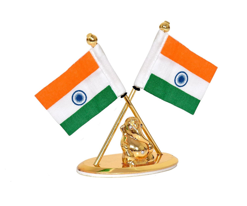 Metal Indian Flag With Ganesh for Car Dashboard (Height: 3.5 inch)