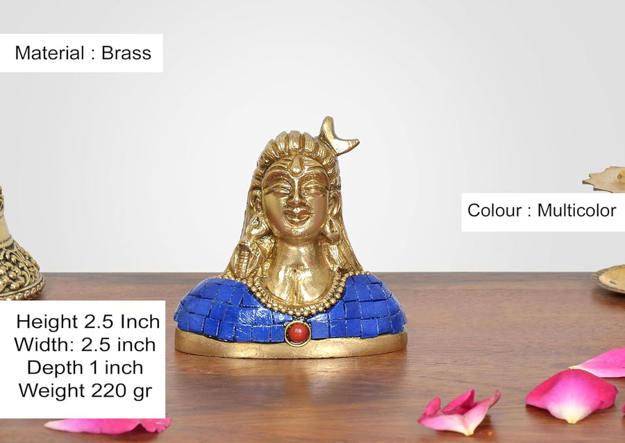 Brass Lord Adiyogi Shiva Idol (Height :2.5 inch) (Blue) Craft Detail