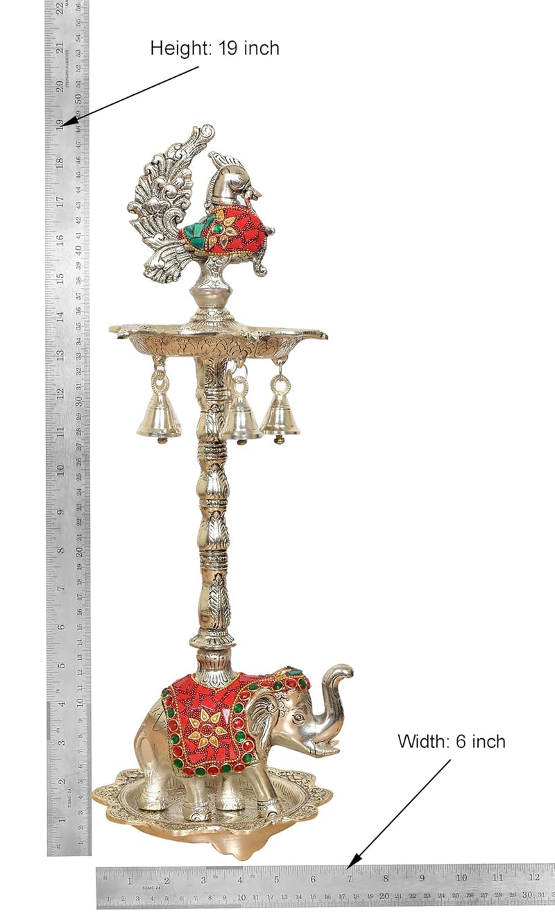 Metal Silver Peacock Oil Lamp Diya Stand (Height: 19 Inch)