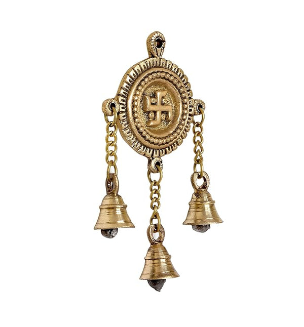 Brass Swastik Door Hanging with Bells - Traditional Home Decor | Auspicious Swastika Wall Hanging | Spiritual Decorative Bells for Prosperity and Protection (Height : 7 Inches) Study Setting
