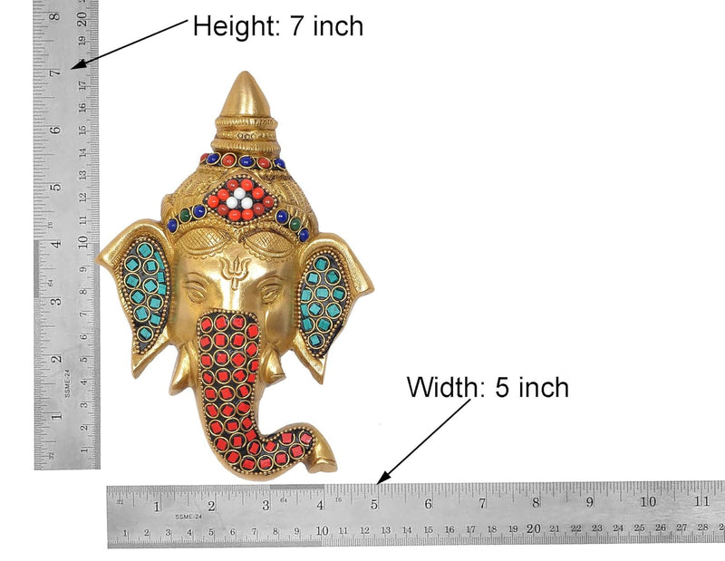 Brass Ganesha Head Wall Hanging (Height 7 Inch)