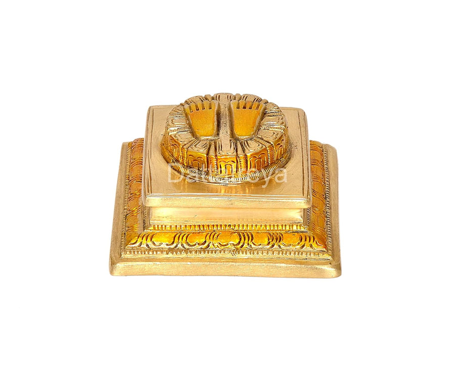 Lakshmi Charan Paduka Divine Footprints of Goddess Lakshmi for Wealth and Prosperity Brass Finish (Length: 2 Inches) Craft Detail