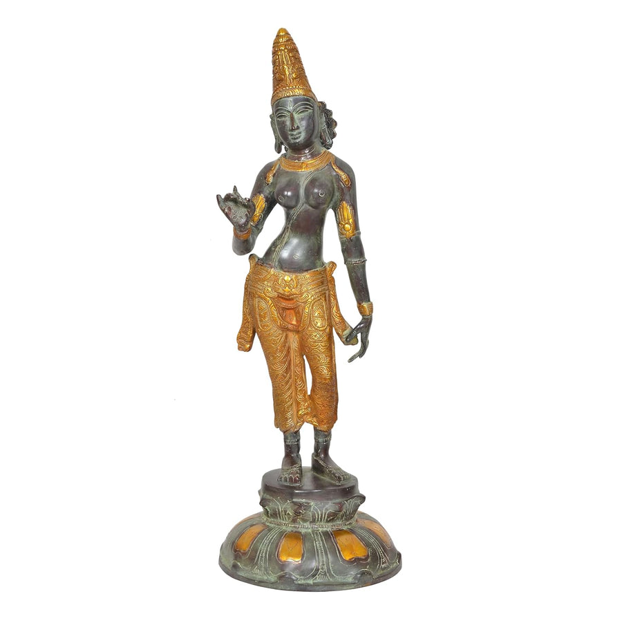 Brass Devi Uma Parvati Statue Hindu Goddess (Height 21.5 Inch) Craft Detail