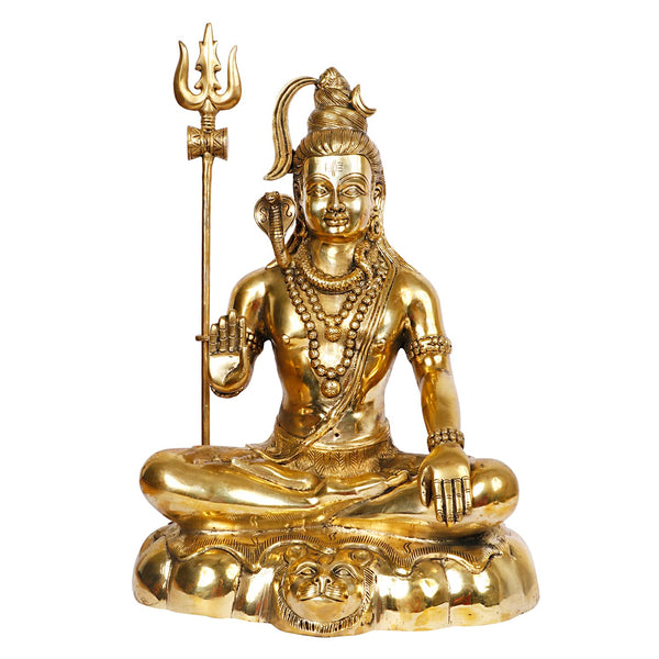 Brass Lord Shiva Shankar Statue – Big Bhole Nath Murti for Home, Office & Spiritual Décor Showpiece (Height: 18 Inches) Study Setting