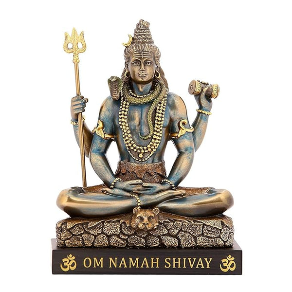 Bonded Bronze Shiv Ji Figurine with Wooden Stand Home Decor Height (Multicolour, 6.5 Inch) Mandir Setting