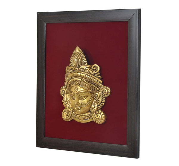 Brass Maa Durga Face Mask Idol with Frame Wall Hanging (Height: 12.5 Inch) Study Setting