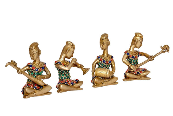 Brass Musicians Band Ladies in Brass Showpiece for Home and Office Decor (Set of 4) (Height : 4 inch) Study Setting