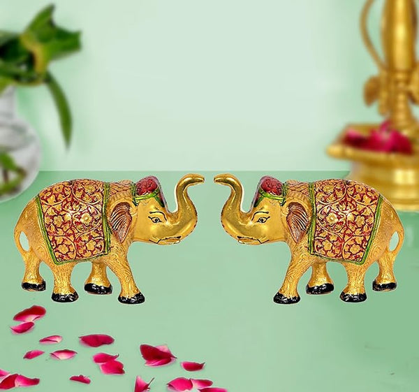 Metal Royal Elephant (Set of 2) Idol Figurine Showpiece Height: 3 Inches Mandir Setting