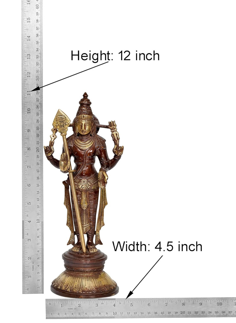 Brass Standing Lord Kartikeya Murugan Swaminatha Murti for Home Decor Pooja Mandir Decorative Showpiece Brass Murti (Height 11 Inch)