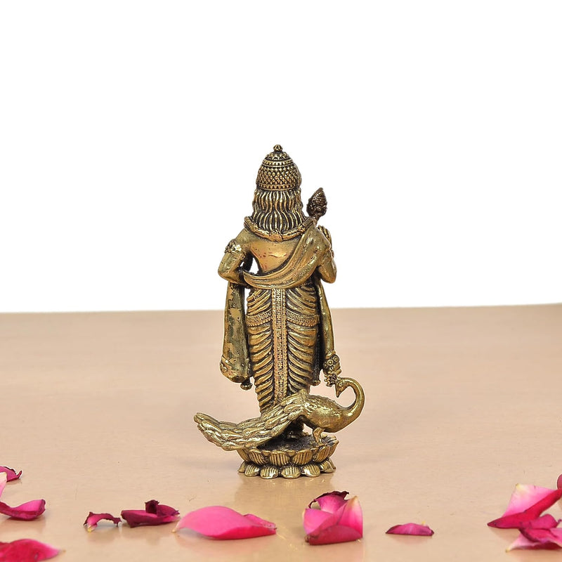 Bronze Standing Lord Kartikeya with Peacock Murugan Murti (Height 4.5 Inch)