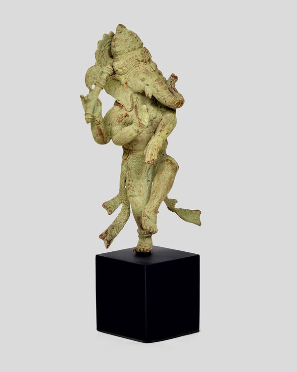 Vintage Indonesian Bronze Dancing Ganesha Statue with wooden base (Height 16 Inch) Study Setting