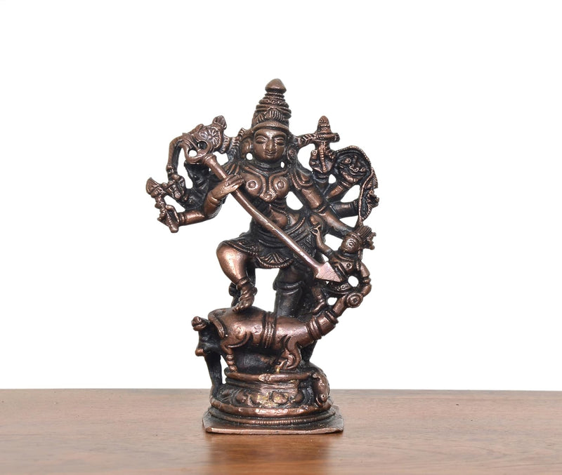 Copper Goddess Mahishasura Mardini Devi Murti (Height : 5 inch)
