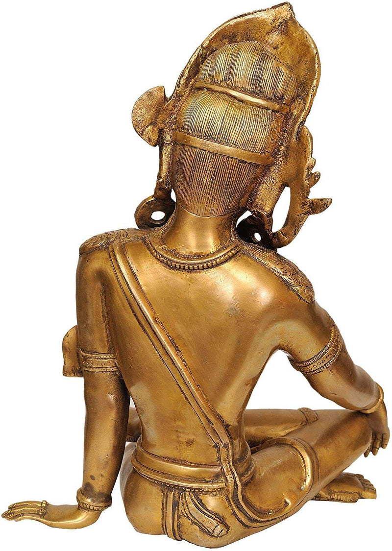 Brass Metal Seated Dev Indra Statue Idol Height : 14.5 Inches