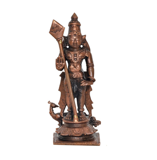 Copper Standing Lord Kartikeya Murugan Murti (Height 4.5 Inch)